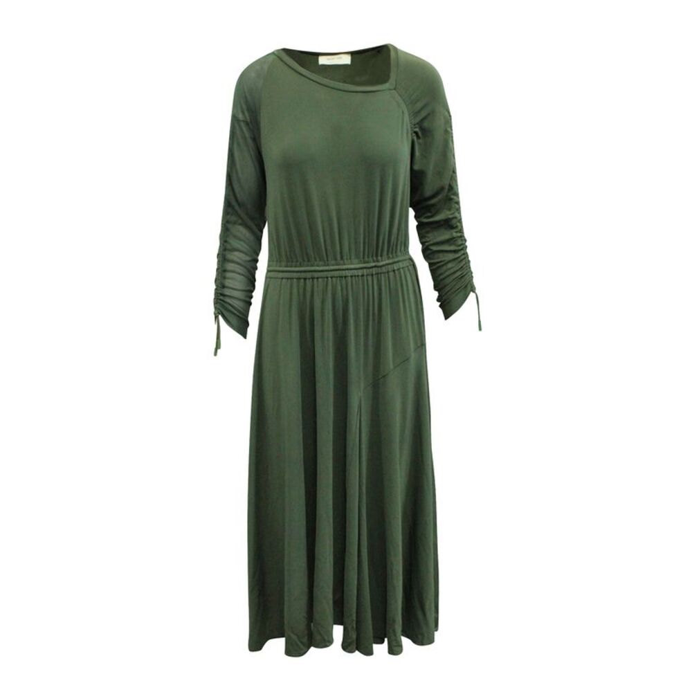 Sportmax Ruched Panel Midi Dress in Olive Green Viscose